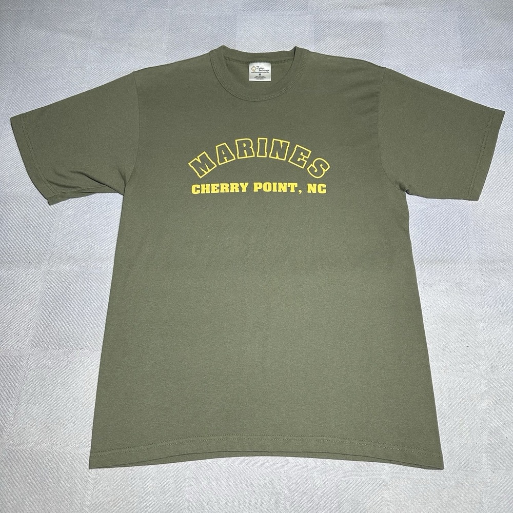 Marines Cherry Point NC T-Shirt Mens Medium USMC Military Green USA Made